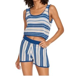 Solid & Striped Size Large The Charlie Marina Blue Stripe Top and Short Set  New